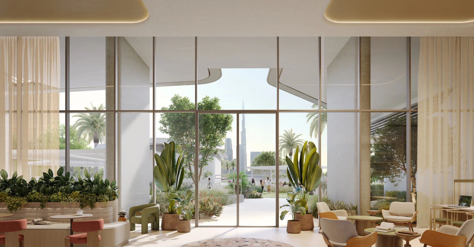 Residents’ outdoor lounge at Artistry One Residences featuring greenery, natural light, and tranquil seating areas
