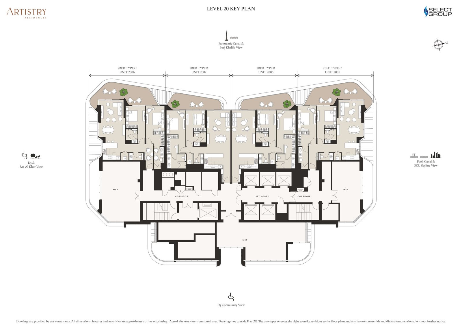 Alternate typical floor plan at Artistry One Residences with varied apartment layouts and core positioning
