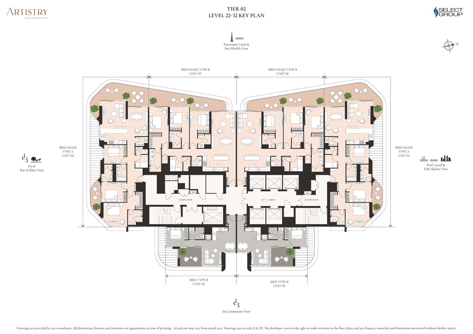Residential floor plan at Artistry One Residences featuring private terraces and open-plan layouts
