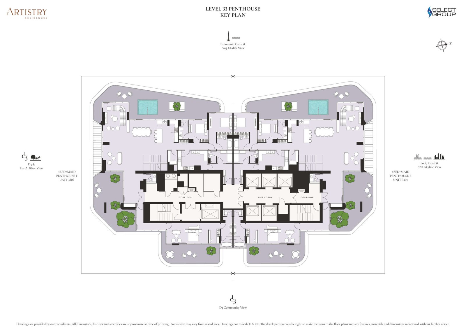 Apartment floor plan at Artistry One Residences highlighting balconies and landscaped outdoor areas