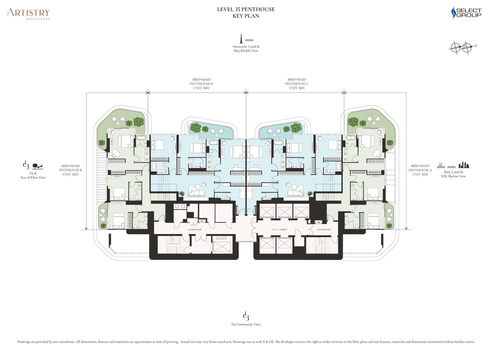 Upper-level floor plan at Artistry One Residences featuring refined apartment layouts and views