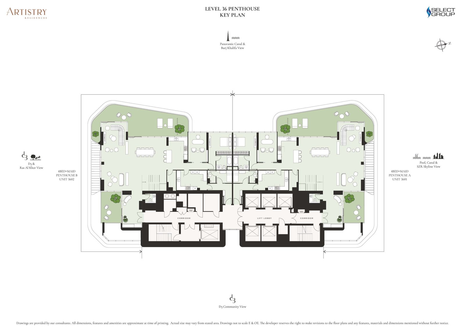Amenity and garden level floor plan at Artistry One Residences with green spaces and shared facilities