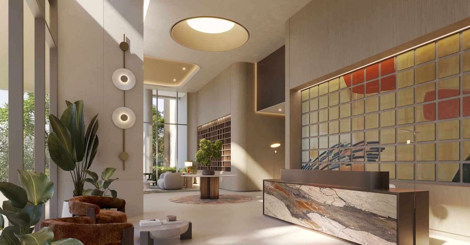 Outdoor leisure spaces at Artistry One Residences featuring landscaped areas and views across Dubai Design District